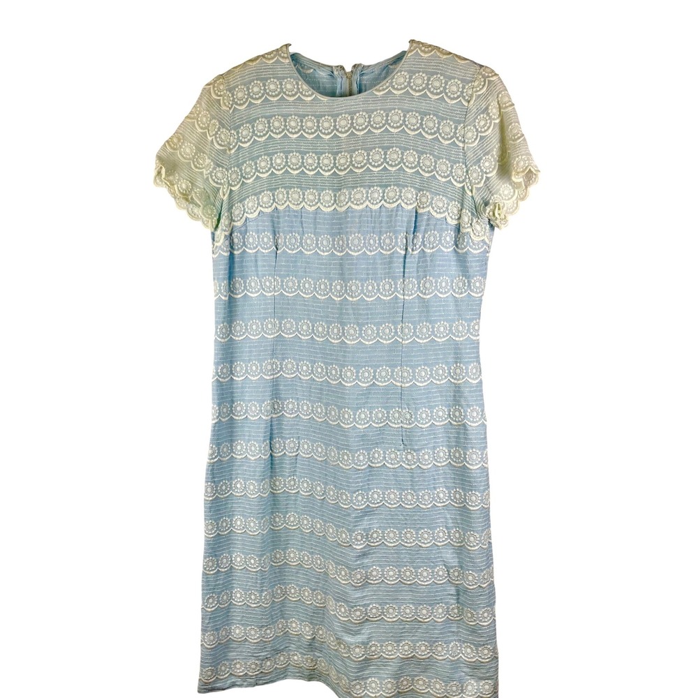 Vintage Leslie Pomer 1950's Blue Lace Sheath Dress Short Sleeve‎ Mod Style